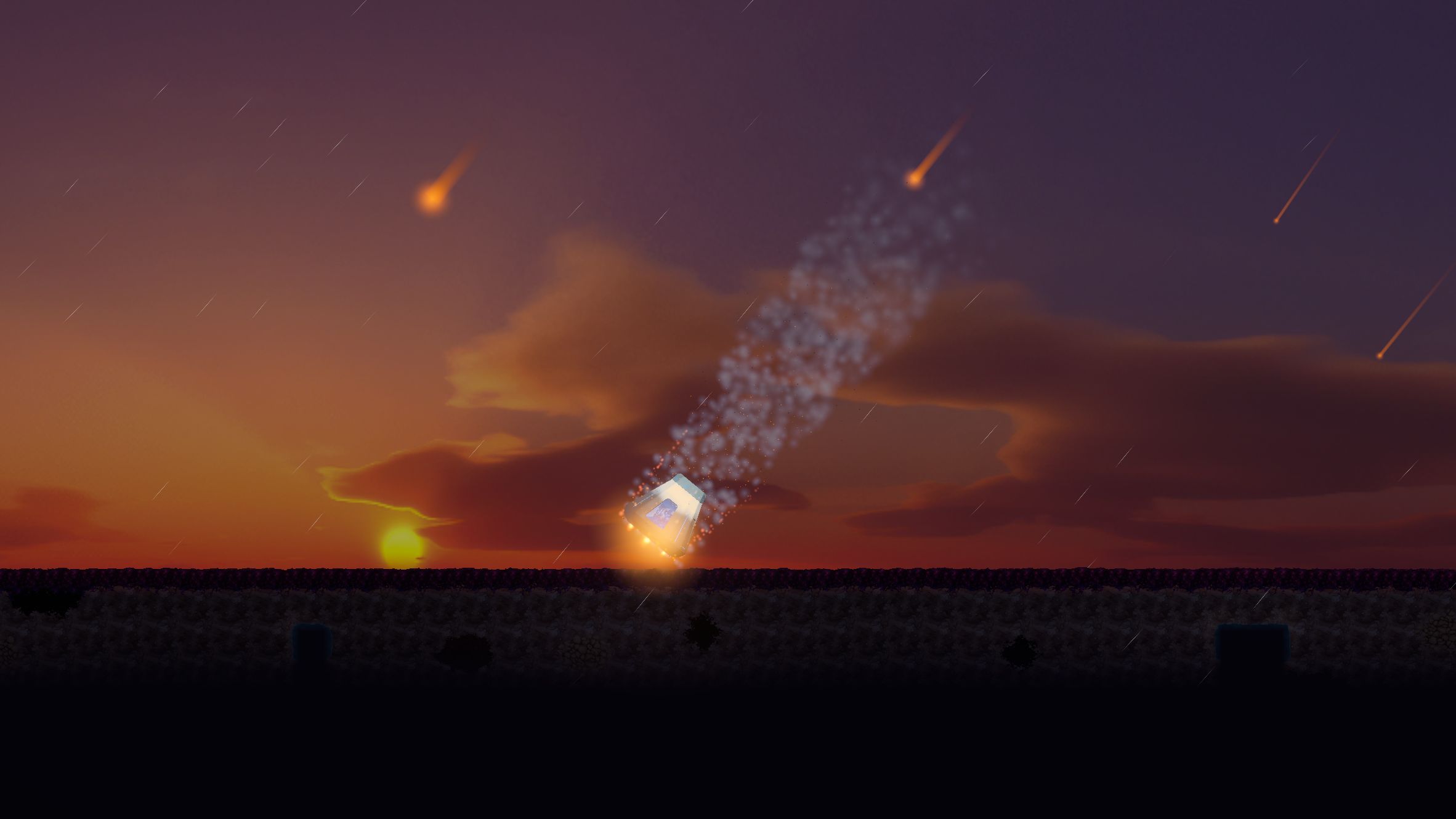 [TO BE REPLACED] The Escape Pod streaking down towards the horizon at sunset